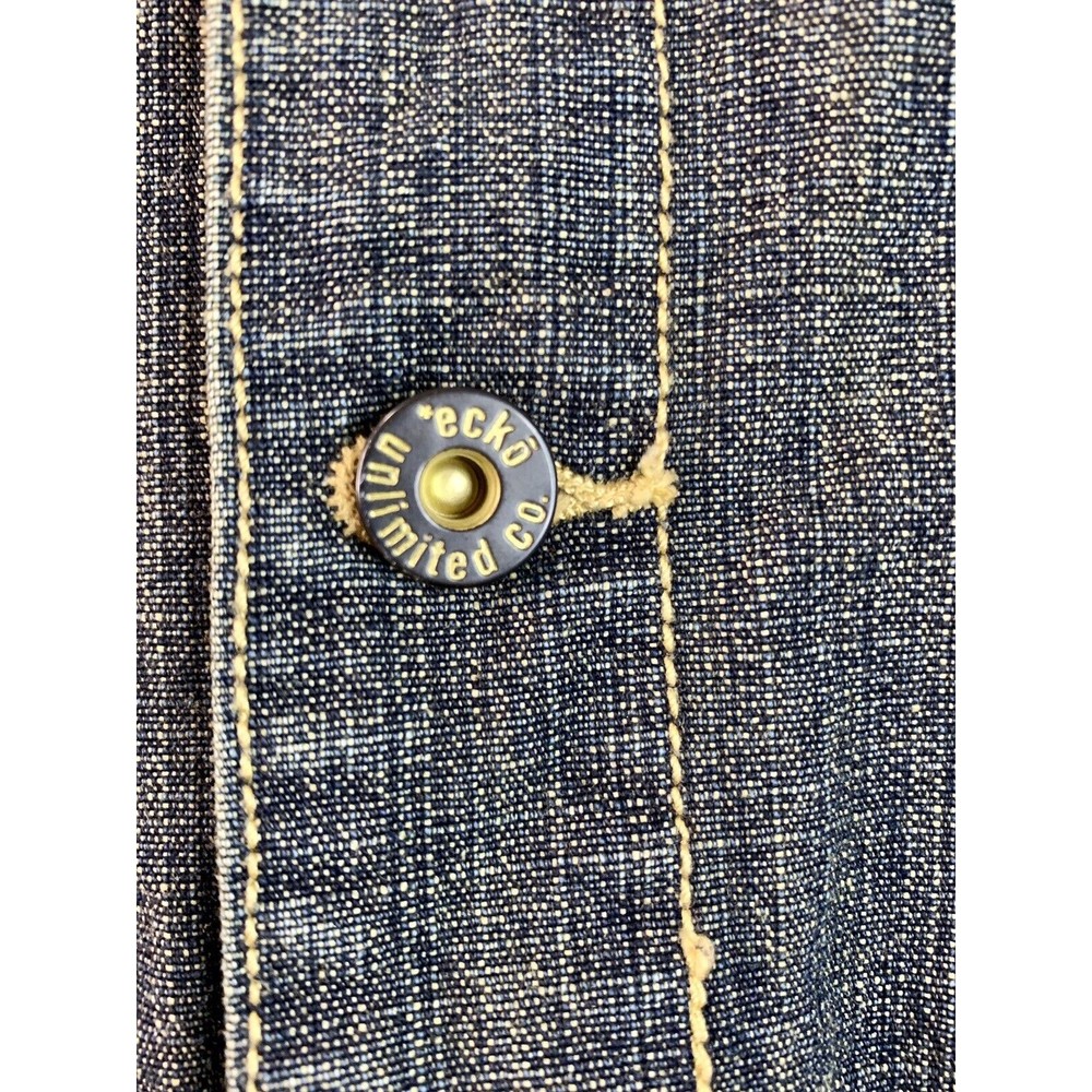 Vintage Ecko Unltd Denim Blue Jean Jacket Y2K Size 2XB Hip Hop Baggy Dark Wash - Picture 3 of 9